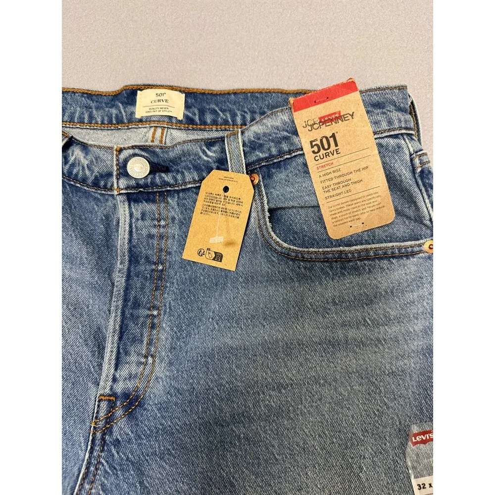 Levis 501 Curve Straight Leg Jeans Womens 32 Blue NEW High Rise‎ Stretch Denim